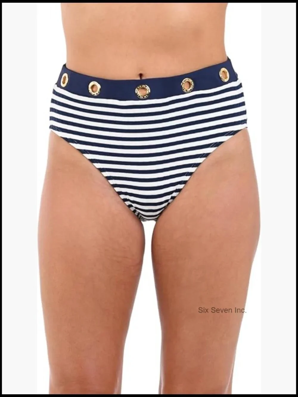 High Waist Bikini Bottom with Tummy Control, Nylon Blend, Striped